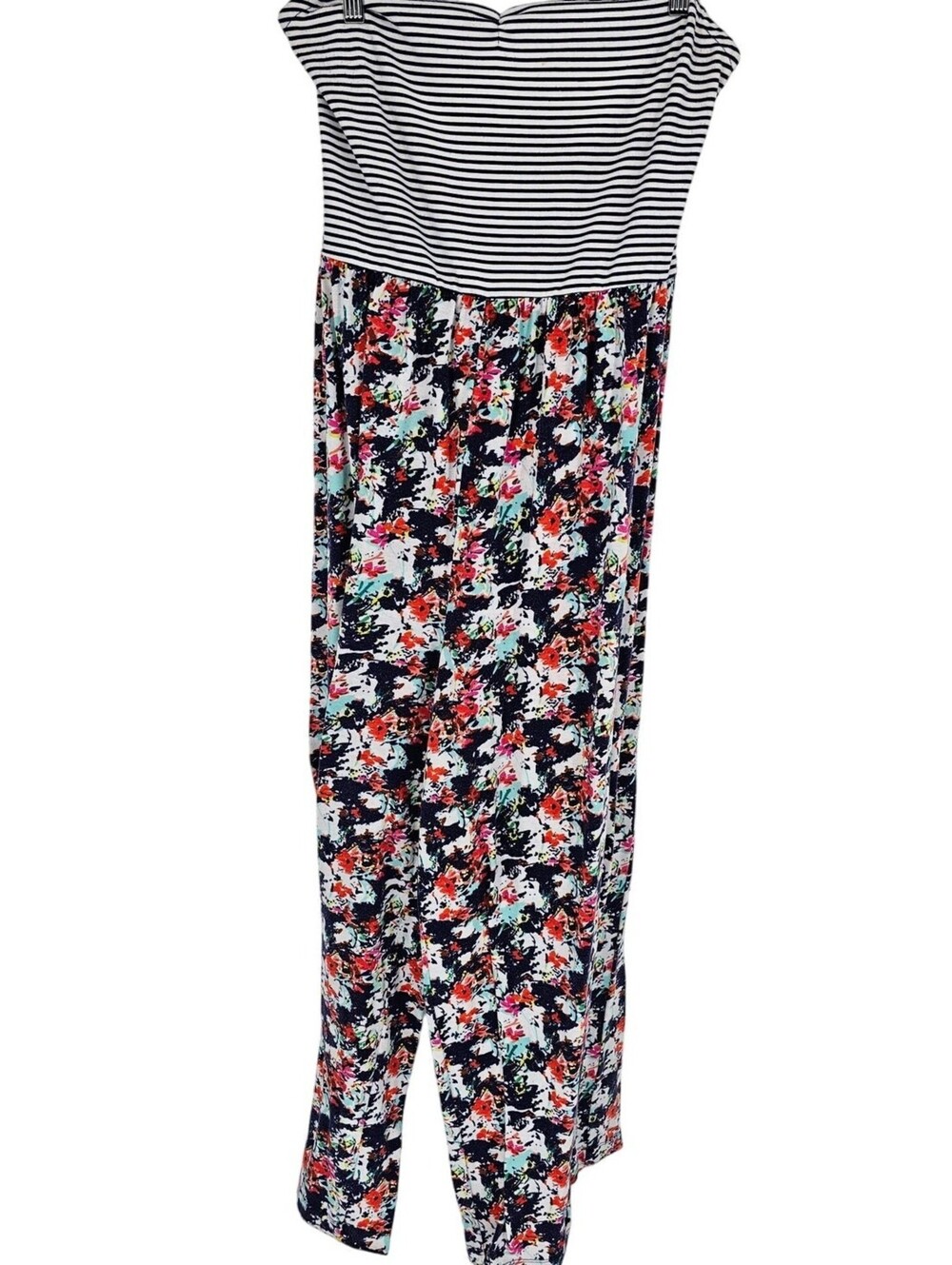Xhilaration Womens Sz XL Jumpsuit One Piece Strapless Floral Striped
